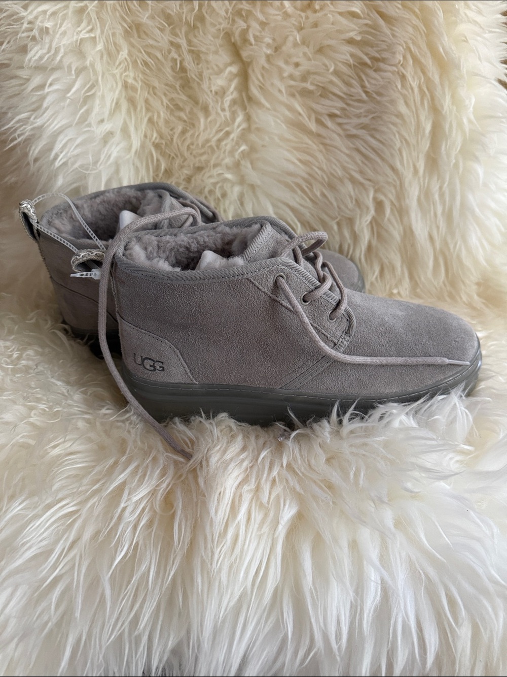 UGG Gray Suede Lace-Up Ankle Boot with Shearling